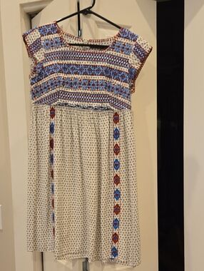 THML Cream Dress with Blue & Red Embroidered Yoke